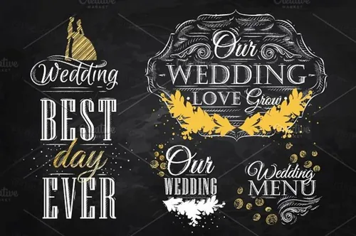 婚礼插画海报模板 Wedding lettering