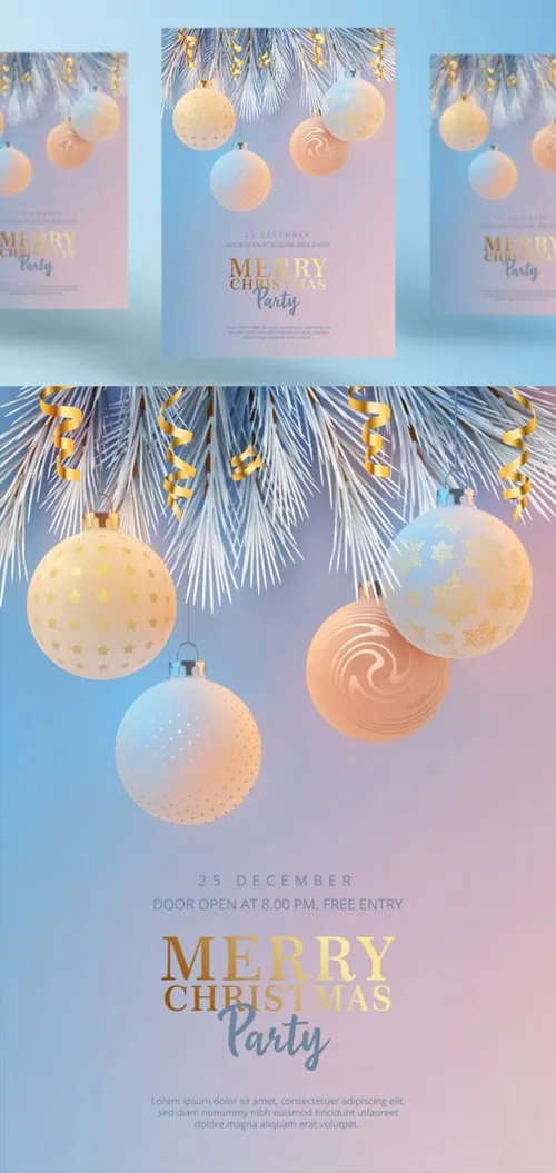 淡蓝色精美圣诞节主题新年海报EPS矢量模板素材