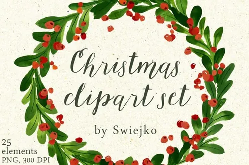 圣诞花环剪贴画 Christmas wreaths clip