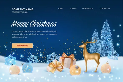 蓝色精美圣诞节主题新年海报EPS矢量模板素材