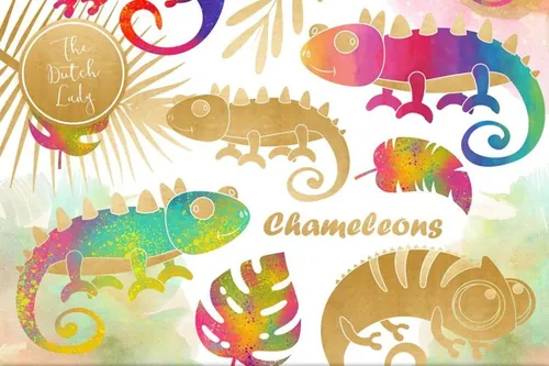 水彩变色龙时尚设计剪贴画集Chameleon Clipart