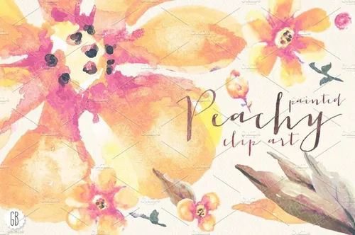 水彩桃花剪贴画 Aquarelle peach flower