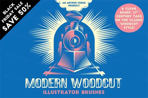 现代木刻画笔笔刷 Modern Woodcut Brushes