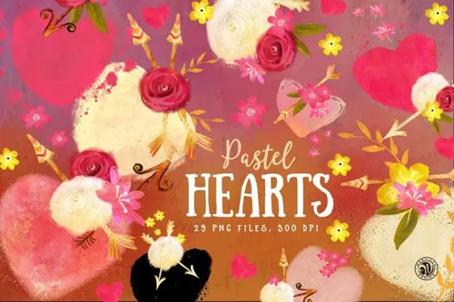 37涂鸦爱心花卉素材 Pastel Hearts