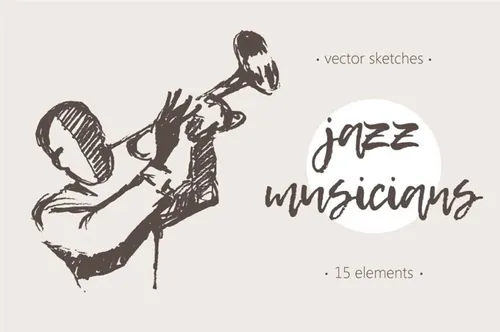爵士音乐插画 Sketches of jazz musici