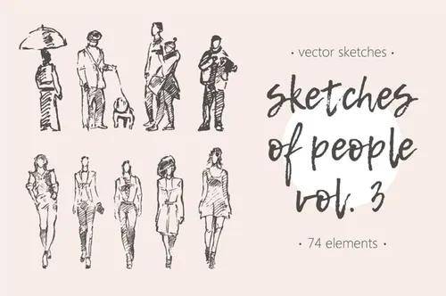 人物素描插画 Sketches of different p
