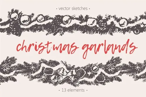 圣诞花环插画素材 Endless Christmas garlands