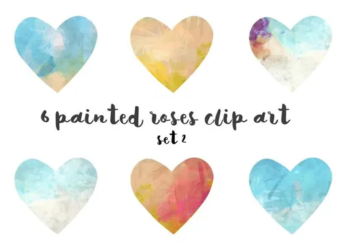 水彩爱心元素 Painted hearts clipart set