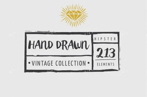 复古墨水元素插画 Vintage hipster hand
