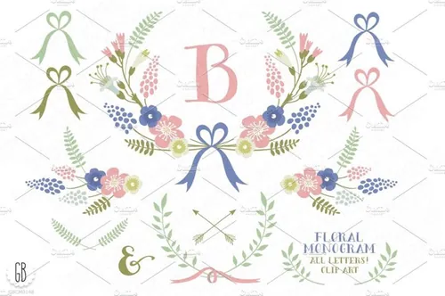 花卉花环插画 Floral wreaths laurels
