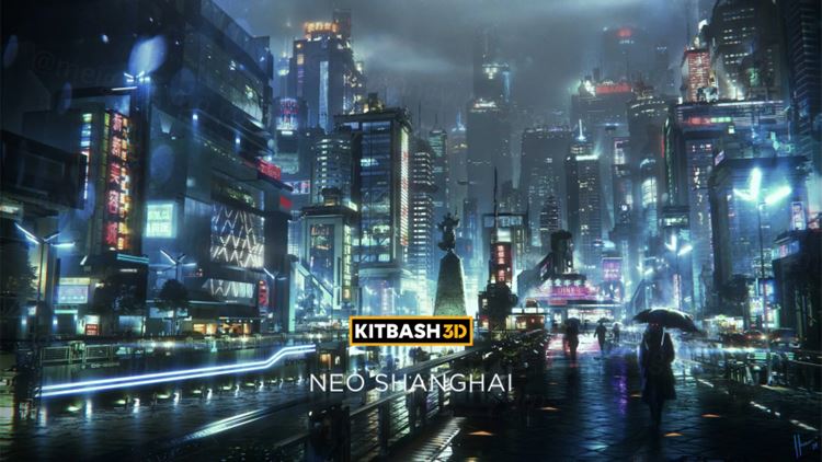 未来派赛博朋克上海都市科幻城市建筑街景场景3D模型素材 Ki