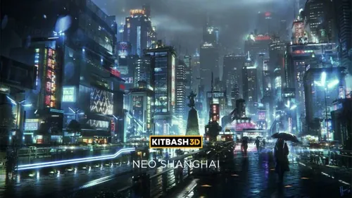 未来派赛博朋克上海都市科幻城市建筑街景场景3D模型素材 Ki