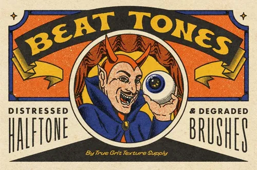 80年代复古风格漫画墨水半色调丝网印刷笔刷素材 Beat T