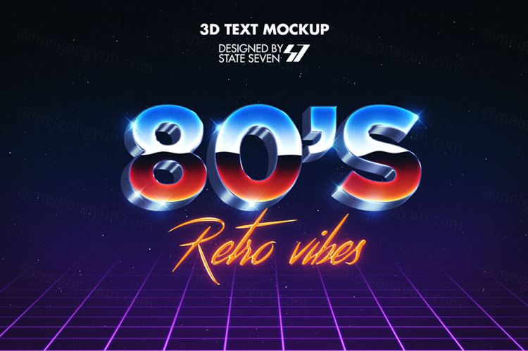 80年代复古风格立体字体效果样机模板 80s Style Text Effect
