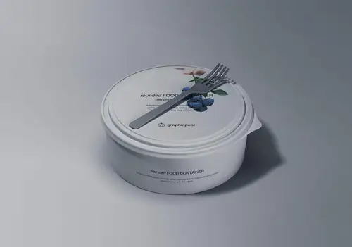 圆形快餐外卖食品包装盒设计展示样机 Rounded Food Container Mock