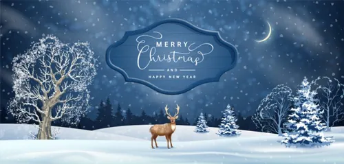 蓝色精美圣诞节主题新年海报EPS矢量模板素材