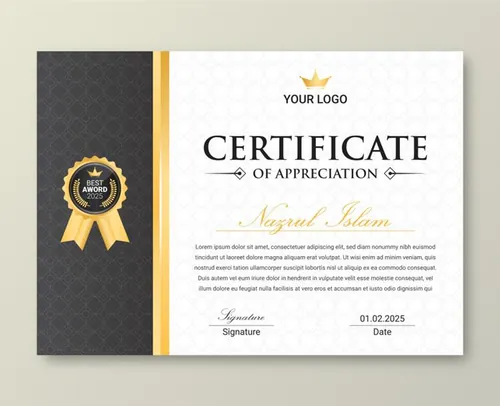 高质量现代奢华金色学校毕业证书企业组织荣誉证书设计EPS矢量