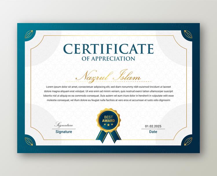 高质量现代奢华金色学校毕业证书企业组织荣誉证书设计EPS矢量