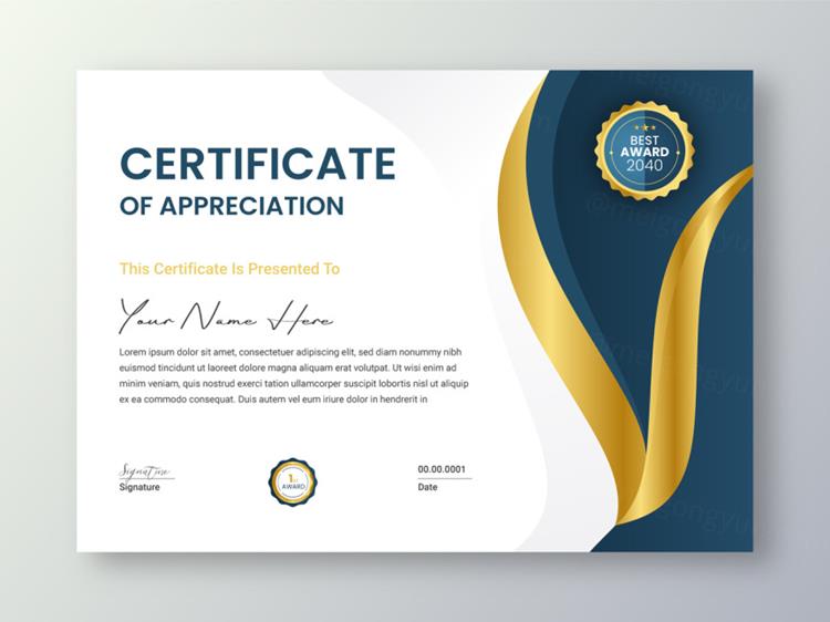 高质量现代奢华金色学校毕业证书企业组织荣誉证书设计EPS矢量