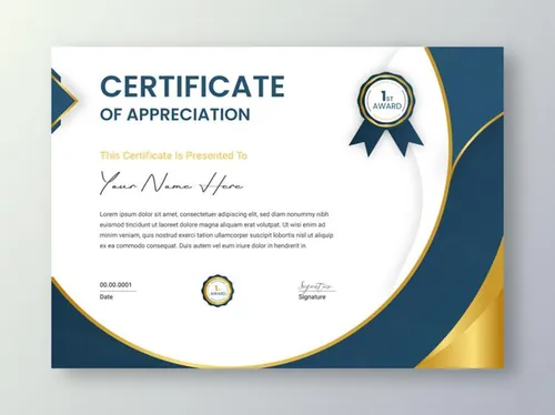 高质量现代奢华金色学校毕业证书企业组织荣誉证书设计EPS矢量