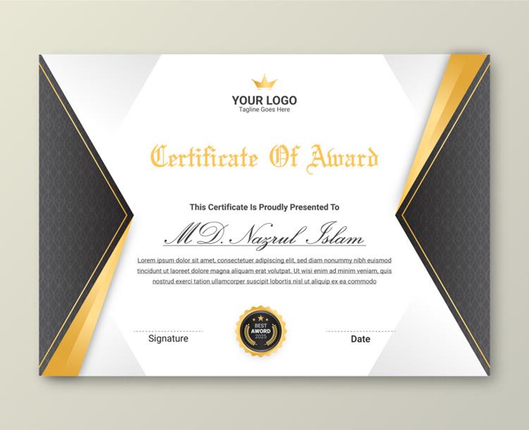 高质量现代奢华金色学校毕业证书企业组织荣誉证书设计EPS矢量