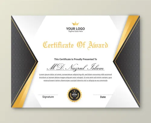 高质量现代奢华金色学校毕业证书企业组织荣誉证书设计EPS矢量