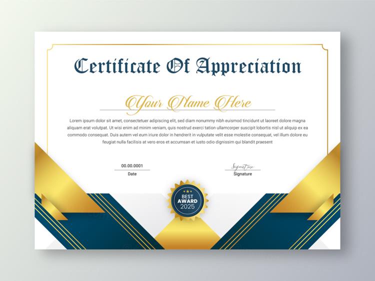 高质量现代奢华金色学校毕业证书企业组织荣誉证书设计EPS矢量