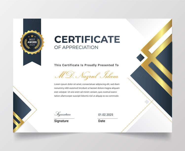 高质量现代奢华金色学校毕业证书企业组织荣誉证书设计EPS矢量