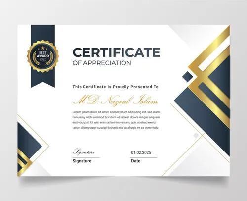 高质量现代奢华金色学校毕业证书企业组织荣誉证书设计EPS矢量