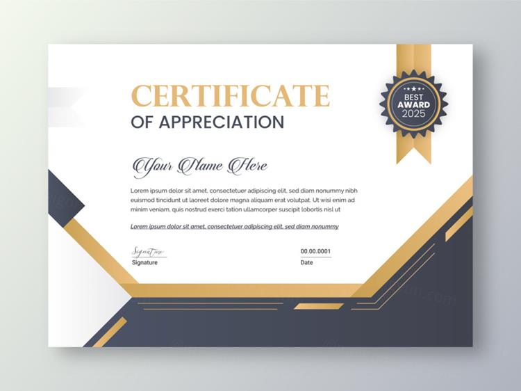 高质量现代奢华金色学校毕业证书企业组织荣誉证书设计EPS矢量