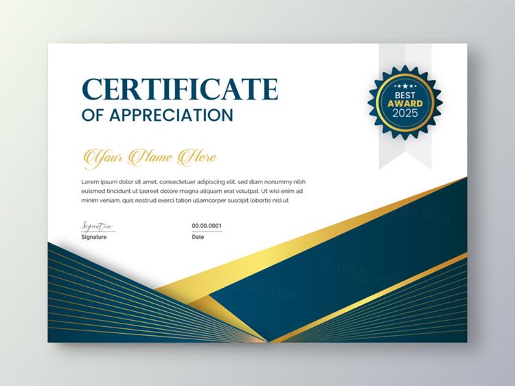 高质量现代奢华金色学校毕业证书企业组织荣誉证书设计EPS矢量