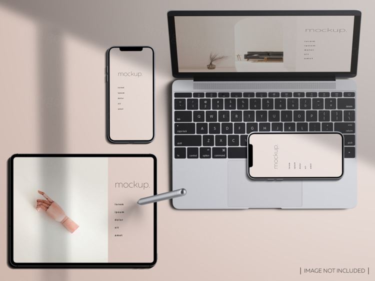 高品质欧美极简主义苹果手机iPad笔记本网页UI设计展示样机PSD模板素材