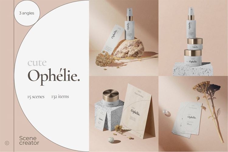 高端奢侈美妆护肤化妆品品牌包装设计贴图场景样机模板 Cute