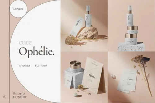 高端奢侈美妆护肤化妆品品牌包装设计贴图场景样机模板 Cute