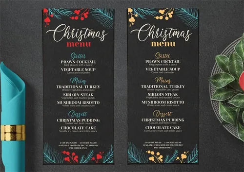 新年圣诞晚餐派对菜单宣传单DM海报设计模板 Birds-of-a-Feather-Watercolors