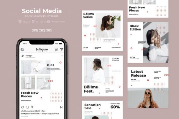高品质的时尚简约新孟菲斯风格ADL社交媒体