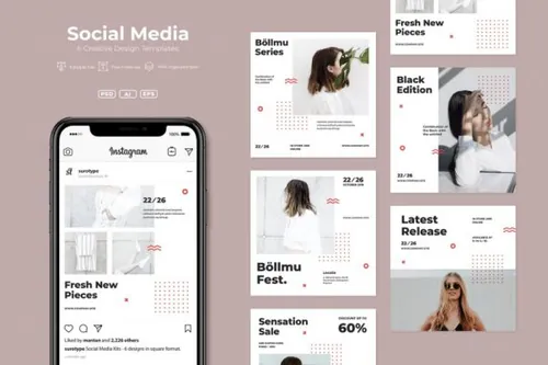 高品质的时尚简约新孟菲斯风格ADL社交媒体