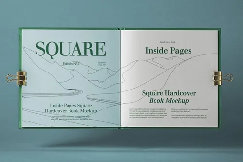 一本精装的psd目录样机书籍样机 Open Square Psd Catalog Mockup