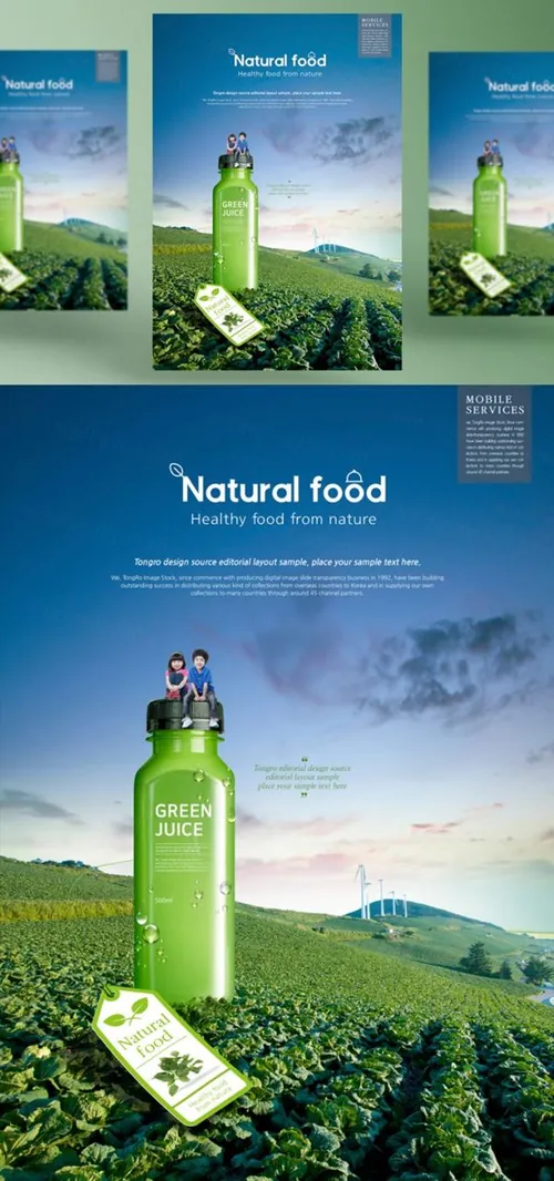 “大自然的馈赠”农场天然茶叶绿茶有机饮料包装宣传海报广告设计PSD模板