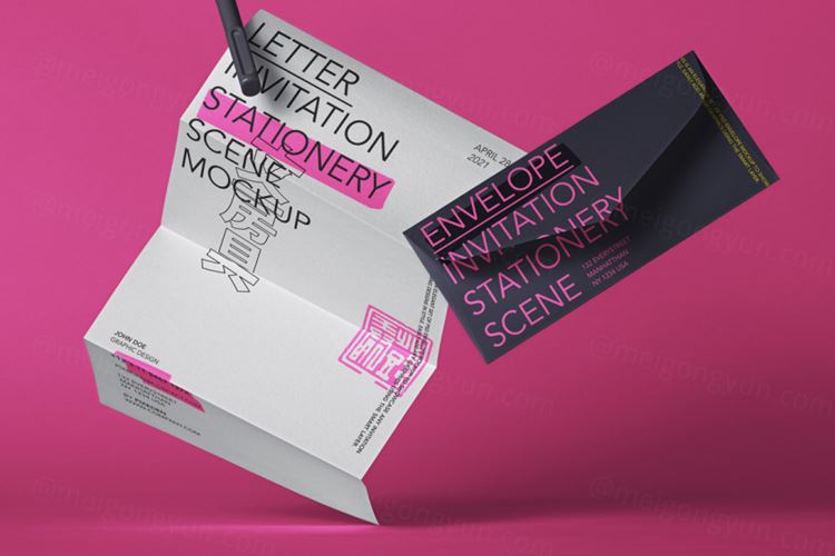 悬空的信封信纸品牌VI设计提案样机PSD模板 Letter