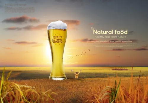 “大自然的馈赠”农场天然有机啤酒饮料包装宣传海报广告设计PSD模板