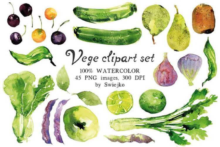 45款蔬果水彩剪切画 Watercolor Veggies