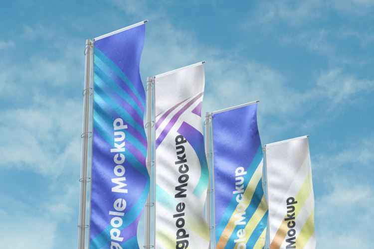 一组高质量的户外psd旗杆样机 Psd Flagpole Advertising Mockup