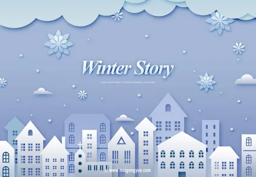 冬季剪纸贴画风格PSD海报Paper-Cut in winter