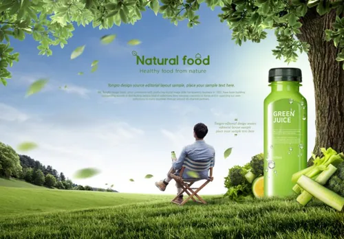 “大自然的馈赠”农场天然绿色蔬菜汁有机饮料包装宣传海报广告设计PSD模板