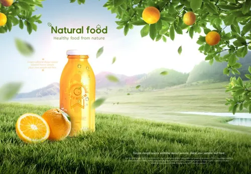 “大自然的馈赠”农场天然有机饮料包装宣传海报广告设计PSD模板
