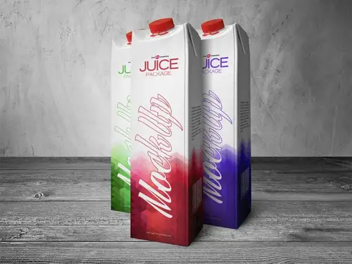 果汁包装盒模型PSD贴图模板Juice Carton Box Mockup 样机模版
