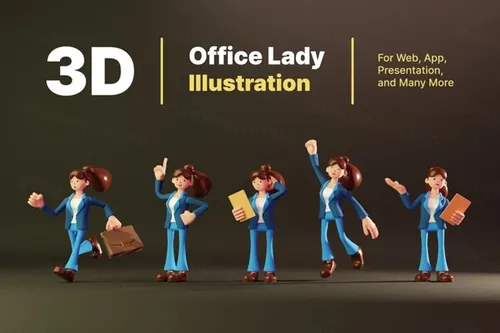 三维渲染卡通3D办公室职业女性形象插画素材 3D Offic