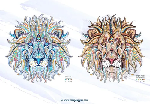 手绘炫彩狮子头矢量元素Colorful hand-paint