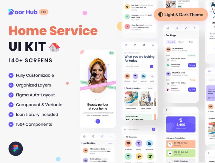 高质量居家服务上门清洁维修按摩理疗家政服务移动APP界面UI